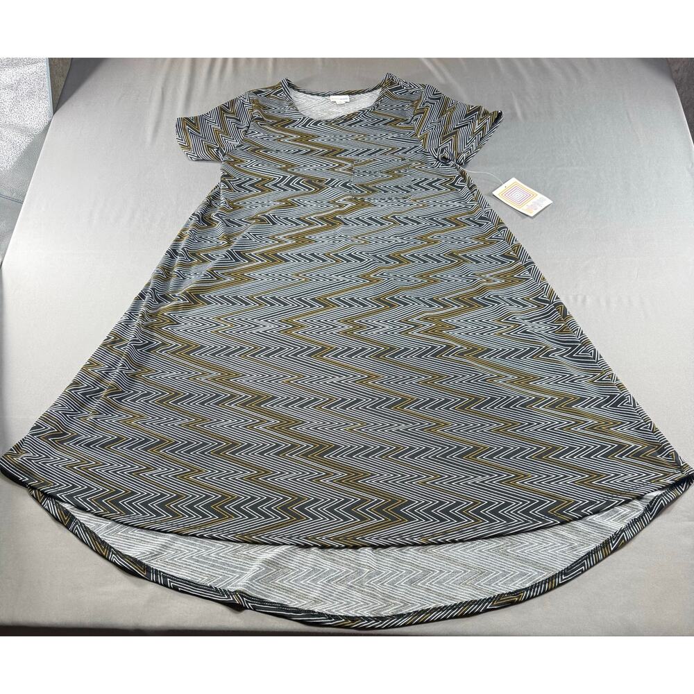 LuLaRoe Carly Dress NWT Womens S Gray Gold Chevron Zig Zag High Low Swing